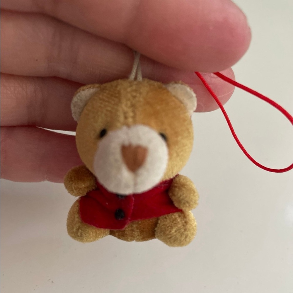 Little Teddy Bear Keychain Cute Adorable Red Vest Miniature